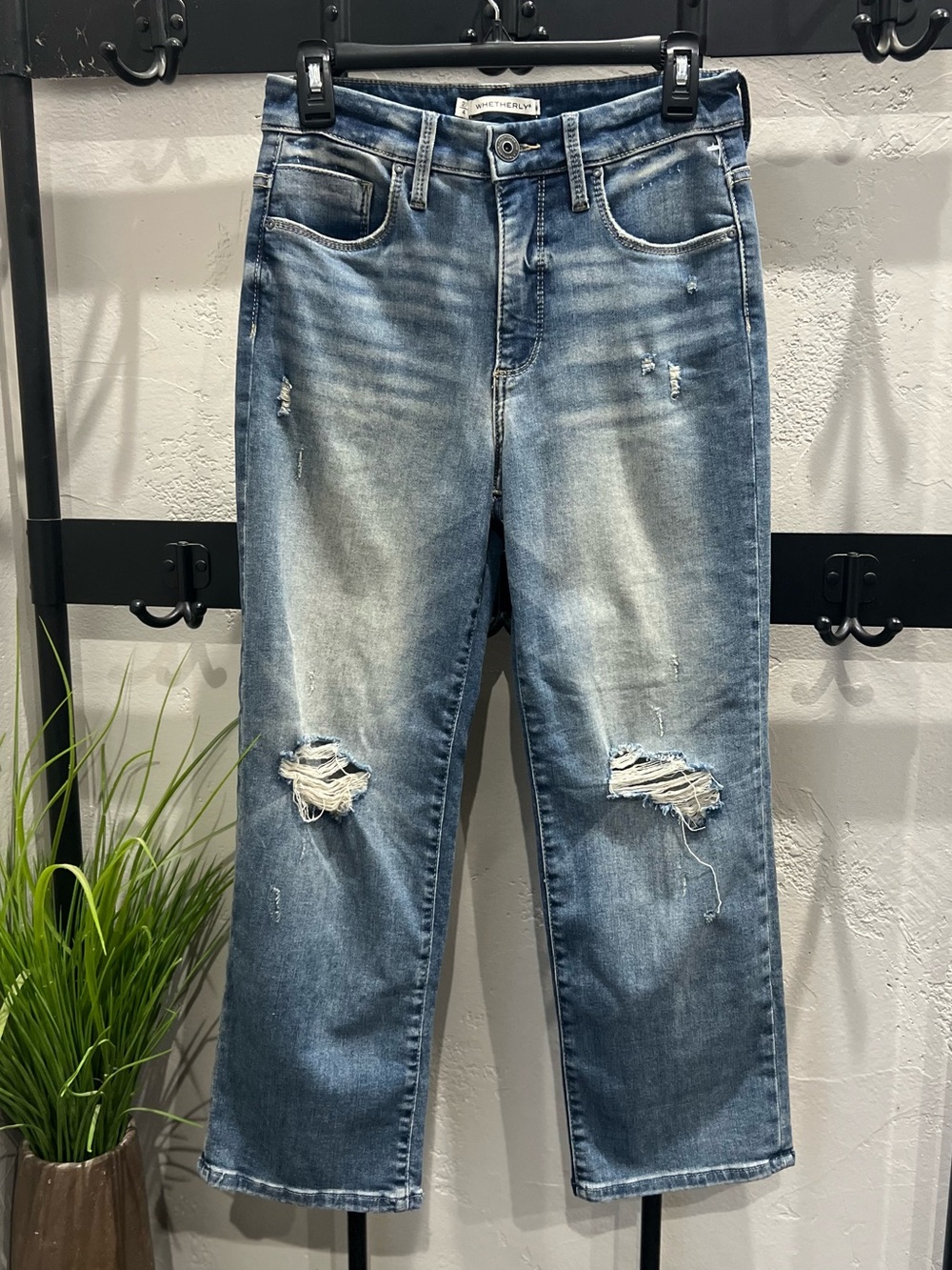 Whetherly James High Rise Straight Wide Leg Distressed Jeans size 4-27